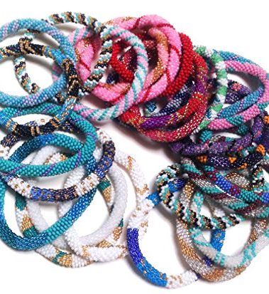 Assorted 12 Pcs. Nepal Bugle Bead Bracelet, Hand Made, Crochet