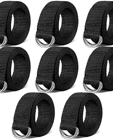 Seematn Web Football Belt 52 Inches Football Pants Belt D Ring Belts for Men Women Youth Boys Kids Girls(Black,8 Pcs)