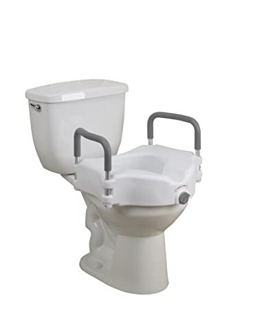 Drive Medical RTL12027RA 2-in-1 Raised Toilet Seat with Removable Padded Arms, Standard Seat