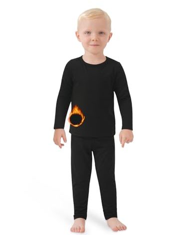 Rupy Kids Thermal Underwear Set Fleece Lined Long Johns for Toddler Boys Girls 2T-5T Soft Base Layer for Winter (Black, 3T)