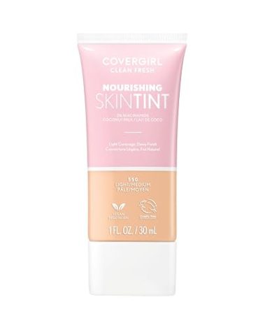 COVERGIRL Clean Fresh Nourishing Skin Tint, 550 Light/Medium, Liquid Foundation, Dewy Finish, Infused with Coconut & Aloe, Vegan Formula