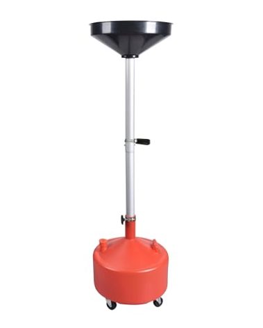A A IN AA045 8 Gallon Portable Waste Oil Drain,Industrial Fluid Drain Tank with Wheels and Adjustable Funnel Height. Red.