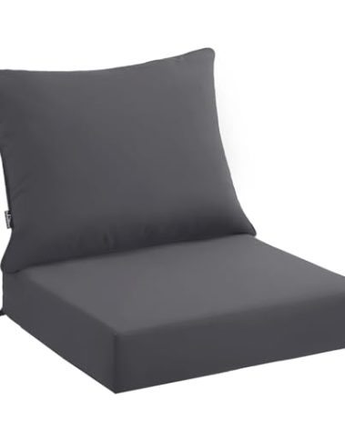PatioGlow Outdoor Seat Cushion Set 22 x 22 x 4 Inch, Waterproof & Fade Resistant Patio Furniture Cushions with Removable Cover and Ties, Thick Deep Seating Pads for Outside Chair Sofa Couch, Grey
