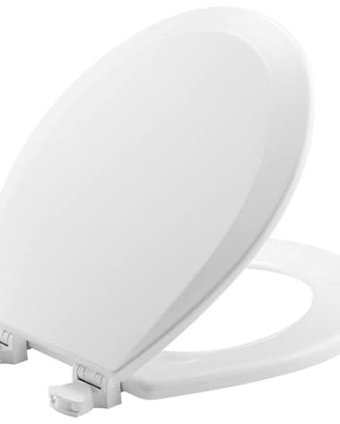 Bemis 500EC Durable Wood Toilet Seat with Easy Clean Hinges, Made in USA, Round, White