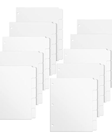 3 Ring Binder Dividers with 5 Tabs, Write & Erase Plastic Binder Dividers Durable 3 Hole Punch Dividers Letter-Size 1/5 Cut Big Tabs Dividers, 10 Set, 50 Dividers Total