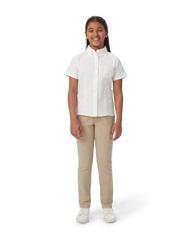 French Toast Little Girls' Short Sleeve Button Down Oxford with Darts, White, 5