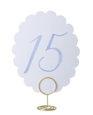 Wedding Table Numbers 1-20 for Wedding Reception with Gold Holders (Scalloped Blue)