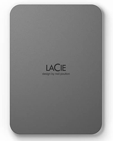 LaCie Mobile Drive Secure 4TB External Hard Drive Portable HDD - Space Grey, USB-C 3.2, for PC and Mac, Post-Consumer Recycled, with Adobe All Apps Plan and Rescue Services (STLR4000400)