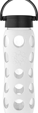 Lifefactory 22-Ounce BPA-Free Glass Water Bottle with Classic Cap and Protective Silicone Sleeve, White