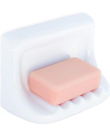 White Vintage Ceramic Soap Dish for Shower Wall,Retro Ceramic Soap Holder Porcelain Soap Tray for Home Bathtub Bathroom Sink Shower Wall-No Bumps on The Back, Surface Mounted
