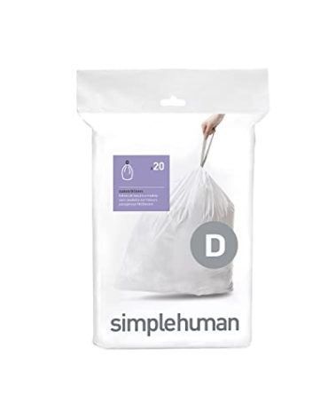 simplehuman code D Custom Fit Drawstring Trash Bags in Dispenser Packs, 20 Count, 20L / 5.2 Gallon, White