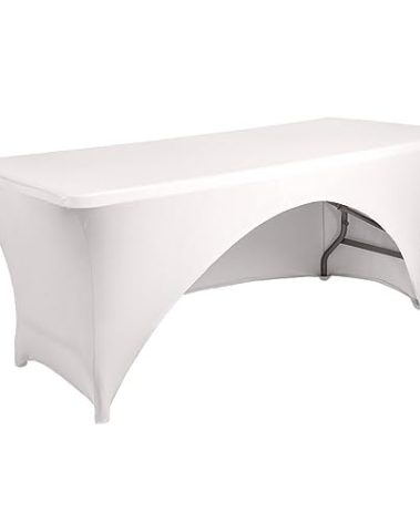 Rakila 6FT Rectangular White Spandex Tablecloth Stretchable Washable Fitted Table Cover for Parties, Weddings, Cocktails, Banquet, Festivals