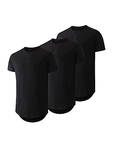 JMIERR Men's 3 Pack Cotton Hipster Hip Hop Longline Crewneck T-Shirt, Short Sleeve Gym Workout Athletic T Shirts for Men Pack,4XL, Black/Black/Black
