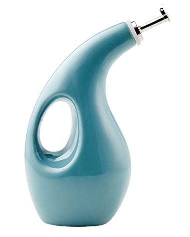 Rachael Ray 48467 Ceramic EVOO Oil and Vinegar Dispensing Bottle with Spout, 24 Ounce - Agave Blue