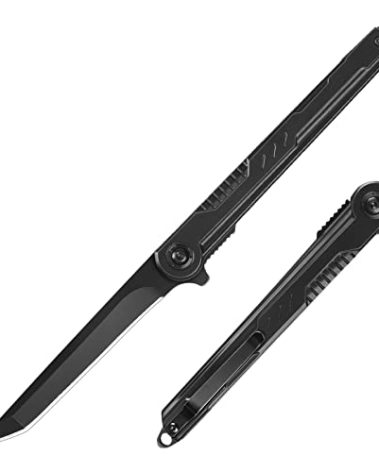 FUNBRO EDC Pocket Knife - 7CR13Mov Steel Tanto Blade, Slim Survival Knife with Clip and Liner Lock, Window Breaker for Outdoor Camping- Stocking stuffer Gifts for Men Women