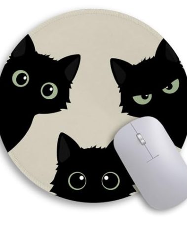 Immaturus Black Cat Mouse Pad, Cute Small Mouse Pads for Desk, Round Travel Mousepad for Wireless Mouse Gaming Work Laptop, Mini Computer Mouse Mat, Home Decor Office Desk Accessories Supplies