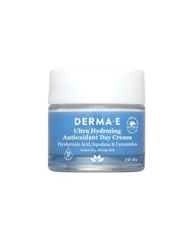 Derma E Ultra Hydrating Antioxidant Day Cream – Face Moisturizer with Hyaluronic Acid, Squalane, and Ceramides to Smooth and Nourish, Hydrating Face Moisturizer for Sensitive Skin, 2 Fl Oz