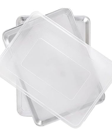 Nordic Ware Naturals Half Sheet Set - USA Made Aluminum Commercial Quality Sheet Pan for Baking or Roasting, Encapsulated Galvanized Steel Rim Prevents Warping, 2pk Half + Lid