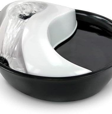 Pioneer Pet Raindrop Fountain, Pet Drinking Fountains (60 oz., Plastic -Black & White)