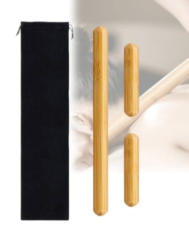 OnVisit 3PCS 100% Natural Solid Bamboo Massage Sticks,GuaSha Bamboo Massage Rollers for Back,Legs,Full Body,Deeply Deep Tissue Massage,Muscle Relax,Body Shaping,Portable Therapy Set(with Storage Bag)