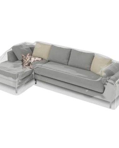 Fanfanwin Clear l Shape Couch Cover 132" x 74" x 42" Thick Heavy Duty Waterproof Shield Vinyl Sofa Covers for Sectional Couch Sofa for Pets Prevent Scratch by Dogs Cats, Left