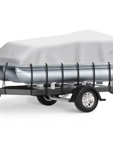 Boatpro Pontoon Boat Cover, Waterproof 1200D Pontoon Cover with Motor Cover, 21-24 FT Canvas Boat Cover for Pontoon, Gray
