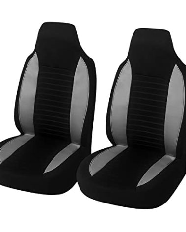 Car Front Seat Covers, Bucket One-Piece Auto Front Seat Protectors, 2PCS Premium Breathable Vehicle Seat Cushions Airbag Compatible, Car Accessories Universal for SUVs, Trucks, Car (Gray)