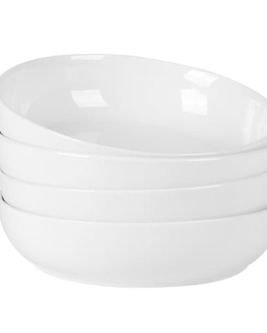 Gibson Home Zen Buffet 4-Piece 41oz Salad Bowls Porcelain Ceramic Chip and Scratch Resistant Pasta Bowl, Serving Bowls, Soup Bowls Set, Large Capacity, Dishwasher & Microwave Safe White