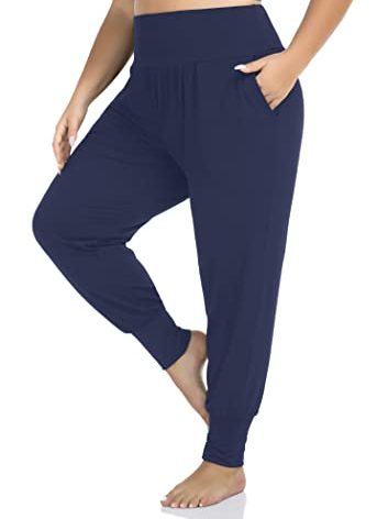 ZERDOCEAN Women's Plus Size Casual Yoga Joggers Comfy Loose Workout Lounge Pants with Pockets Navy 3X