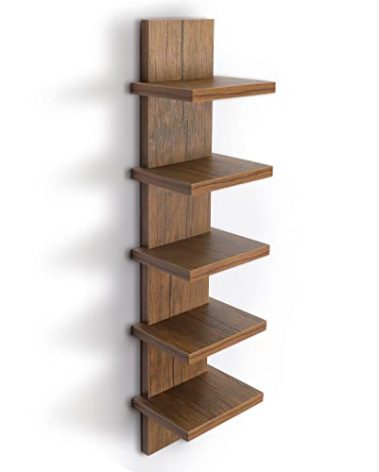 5 Tier Wall Shelves Brown, Vertical Column Shelf Floating Storage Home Decor Organizer Tall Tower Design Utility Shelving Bedroom Living Room
