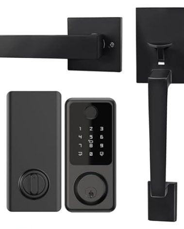 Secusly Smart Front Door Lock Handle Set, Keypad Door Lock with Handles, Fingerprint Keyless Entry Smart Locks Handle Kit, Electronic Smart Deadbolt with Auto Lock, Code, APP for Home, Apartment