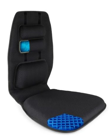 FOMI Gel Seat Cushion and Adjustable Back Support | Lumbar Pillow Flexible Placement for Upper Lower Thoracic, Coccyx, Pressure Sore Pain Relief | for Car, Office Chair, Gaming, Stadium | Posture Aid
