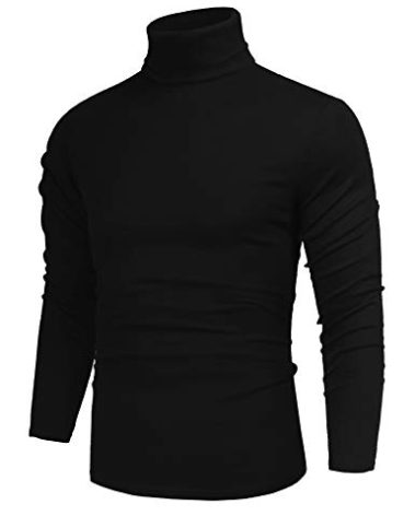 Poriff Men's Basic Turtleneck Pullover Melange Colored Slim Fit Long Sleeve Sweater Black M