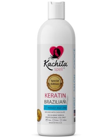 Kachita Spell New Brazilian Keratin Hair Treatment Chocolate LONG Lasting Keratin Treatment with Argan Oil Straightening Smoothing Professional Results All Hair Types Made in USA 16 floz