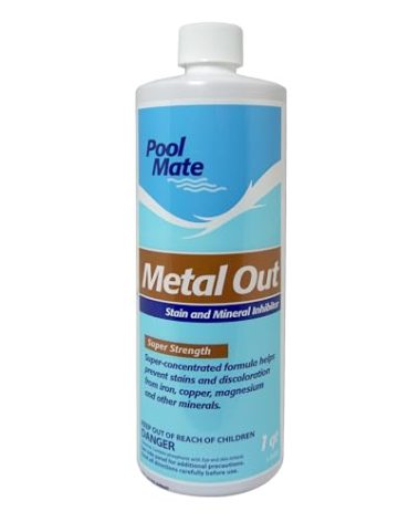 Pool Mate 1-Quart Concentrated Metal Out Stain and Mineral Inhibitor, Pool Metal Remover, Stain Remover, Made in USA