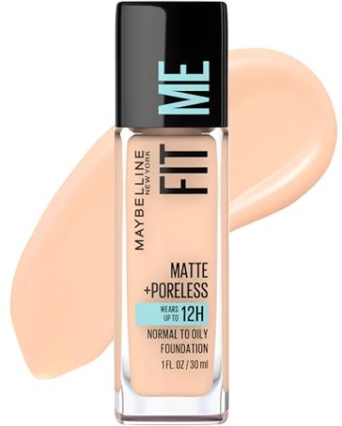 Maybelline Fit Me Matte + Poreless Liquid Oil-Free Foundation Makeup, Ivory, 1 Count (Packaging May Vary)