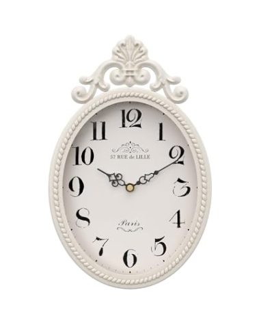 Abdurey Small French Retro Decorative Wall Clock, Ivory White Vintage Oval Style,Silent Battery Operated Boho Decor Wall Clocks for Farmhouse,Kitchen,Bedroom,Bathroom(10.4" H x 6.7" W)