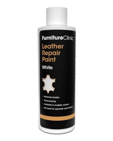 Furniture Clinic Leather Repair Paint | 2-in-1 Seal and Color | Use on Scratches, Tears, and Holes in Car Seats, Furniture | Quick and Easy Leather Repair Kit for Furniture (White, 250ml / 8.5oz)