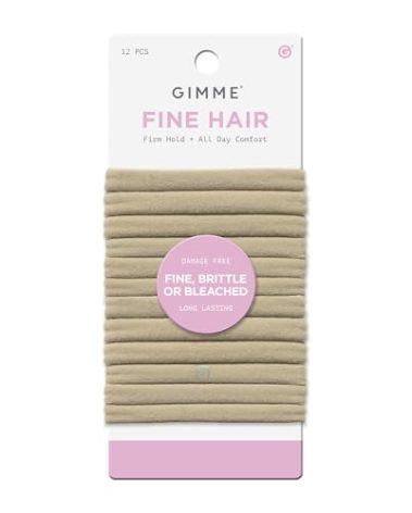 Gimme Beauty Fine Hair Elastic Bands - Slim-Fit Elastic Ties for Fine, Brittle, or Bleached Hair - No-Dent, Gentle-Grip Ponytail Holders for All-Day Comfort - 12 Pack, Blonde