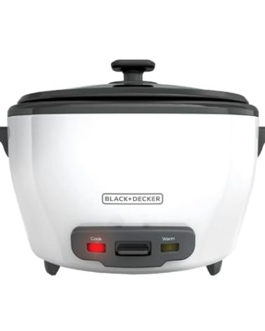 BLACK+DECKER Rice Cooker 28 Cups Cooked (14 Cups Uncooked) with Steaming Basket, Removable Non-Stick Bowl, White