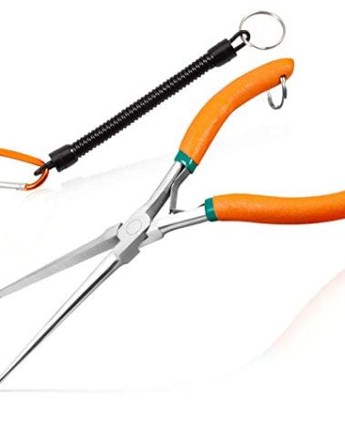 LEONTOOL Long Reach Needle Nose Pliers 7" Thin Extra Long Needle Nose Pliers with Serrated Jaw Lanyard Double Leaf Spring Loaded for Jewelry Making Electrician Repair Tools in Tight Spaces