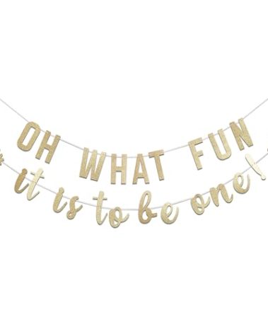 CIEQR Oh What Fun it is to be One Banner - Christmas First Birthday Banner, Winter Onederland 1st Birthday Decorations, Gold Glitter Garland for Party, Cake Smash, Photo Props