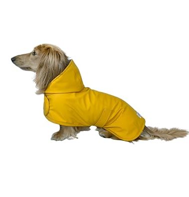 Hudson Hound Dachshund Raincoat, Long Dog Coat, Sausage Dog Rain Jacket, Doxie Rain Jacket (Small, Classic Yellow)