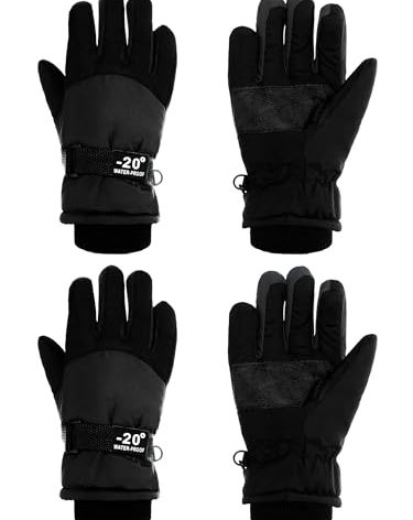 SATINIOR 2 Pairs Kids Waterproof Winter Snow Gloves Ski Gloves for Boy Girl Outdoor Warm Thickening Snowboard(Black,10-15 Years)