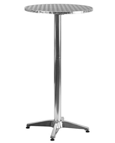 Flash Furniture 23.25" Round Aluminum Indoor/Outdoor Bar Height Table with Flip-Up Top, Heavy-Duty Aluminum Flip-Up Top Cocktail Table, Silver