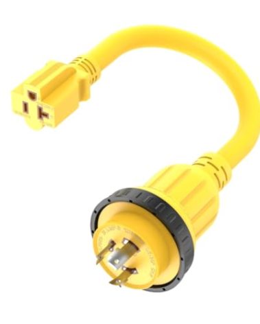 1FT 30-Amp to 15-Amp Marine-Shore Power-Adapter NEMA L5-30P to 5-15/20R,10AWG 30Amp to 20Amp T Blade Marine Adapter Plug,Twist Lock 125V 30A to 20A/ 15A Household Outlet Pigtail Boat