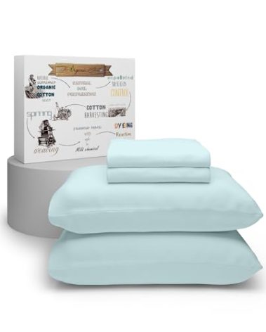 SUPREME ELEGANCE Organic 100% Cotton Twin Aqua Sheet Set, Percale Weave 14" Deep Pocket Twin Sheets Set, Ultra-Soft, Back to School College Essentials, Breathable & Cooling Bedsheet
