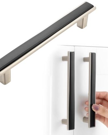 BEROSSA Black and Nickel Cabinet Pulls Matte Black and Brushed Nickel Kitchen Cabinet Handles, 10 Pack 5 Inch, 2281 Two Tone Hardware for Cabinets Drawers Bedroom Dresser Cupboard Bathroom Vanity