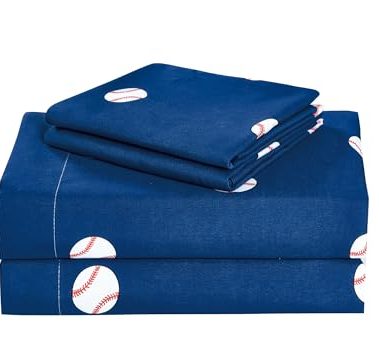 Chezmoi Collection 4-Piece Kids/Teens Sports Sheet Set - Soft Microfiber Navy White Red Baseball, Full Size
