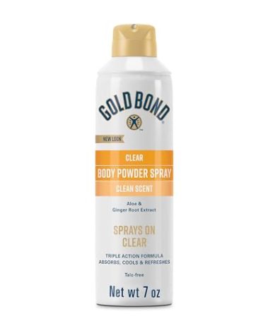Gold Bond No Mess Clear Invisible Body Powder Spray, 7 oz., Absorbs Odor-Causing Sweat